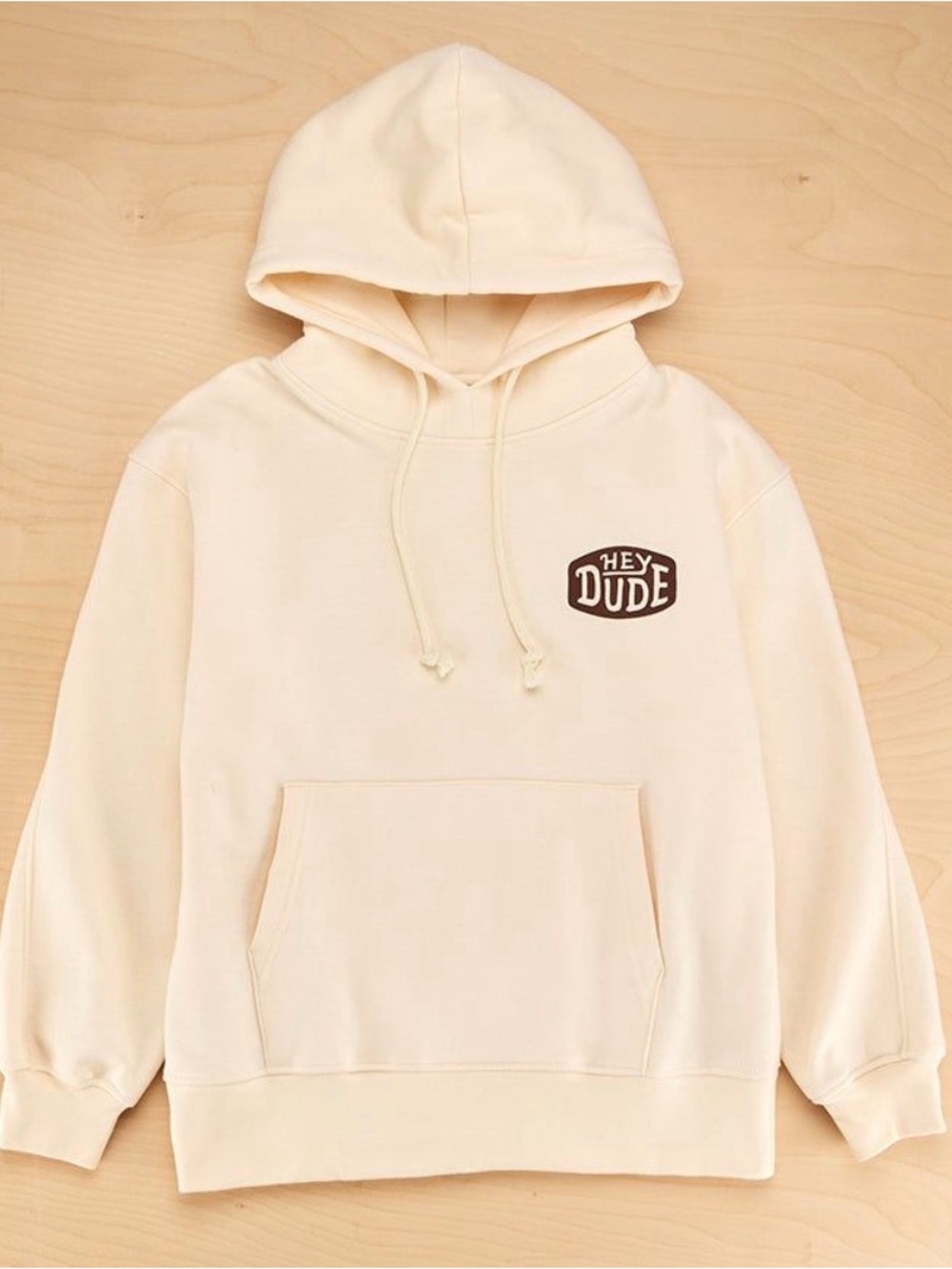 Hey Dude Cream Hoodie with Brown Logo